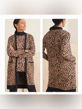 Chico's Jacquard Leopard Print Long Cardigan Chico’s Size 0, Small NWT